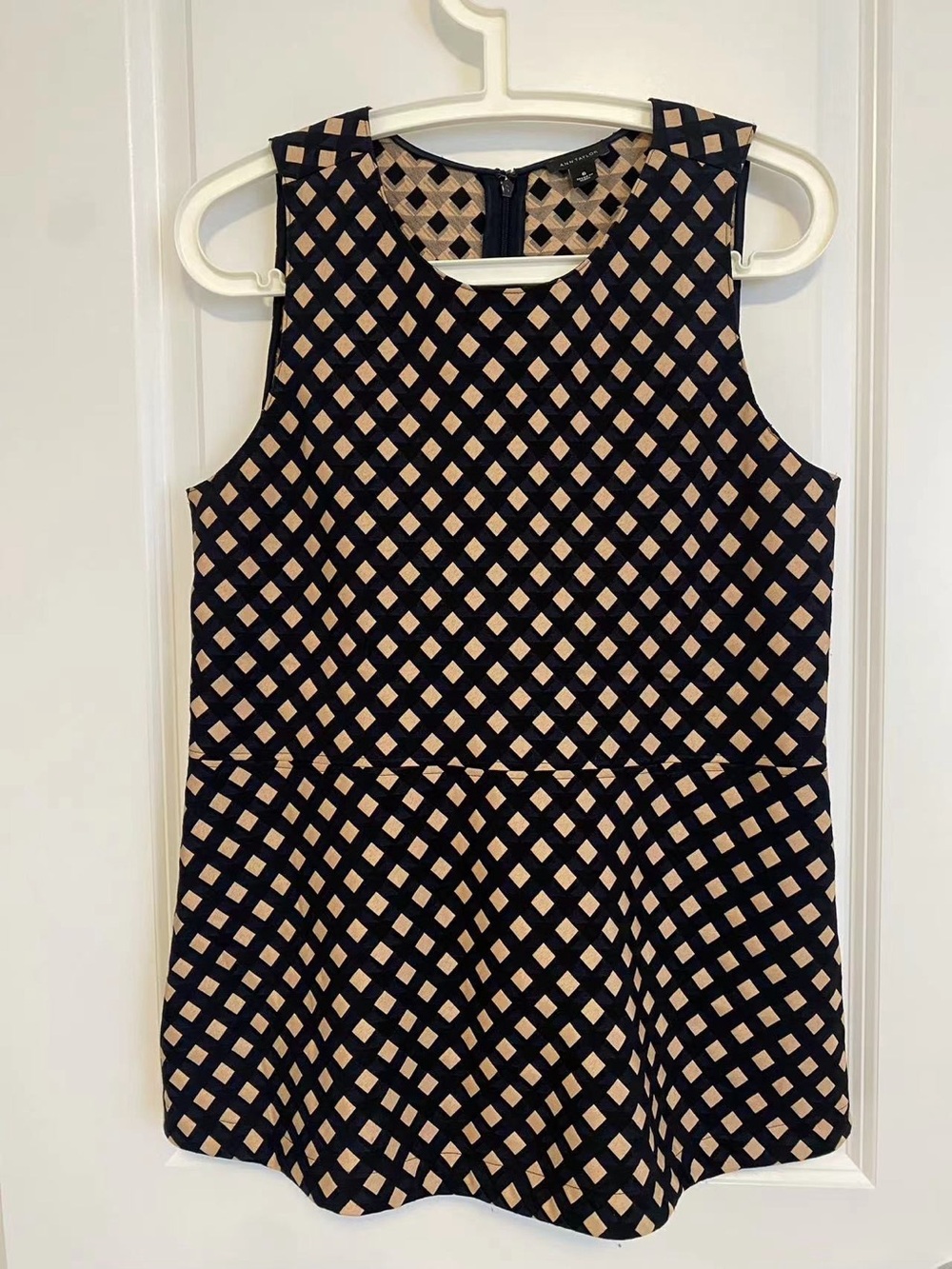 Ann Taylor Black and Beige Geometric Sleeveless Peplum Top almost new
